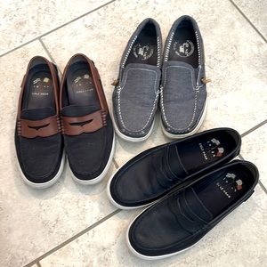 Navy Blue - 3 pairs of mens size 8 loafers. 2 are Cole Hana, 1 Margaritaville.